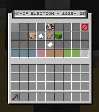 The election menu mid-vote, with a row of coloured panes filling in to show each candidate's share of the votes